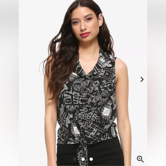 Harry Potter The Marauder's Map Print Top Sleeveless Buttons Down Size XL Junior - Picture 7 of 13